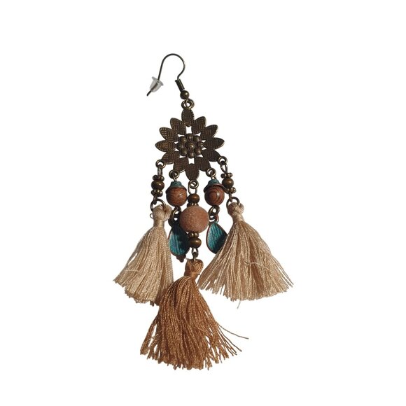 Boho Earrings Tassel Design Flower Beads Multicolor Bronze Hook Lightweight Gift - Picture 5 of 5
